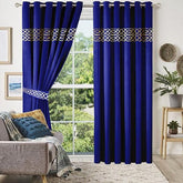 2 Pieces Luxury Crocodile  Velvet Curtain Panels with 2 belts-Sapphire Blue